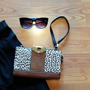 Vince Camuto Leather Wristlet Black and Brown